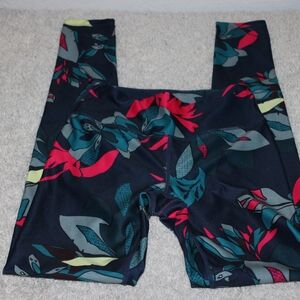 Vibrant Red and Green Floral Leggings